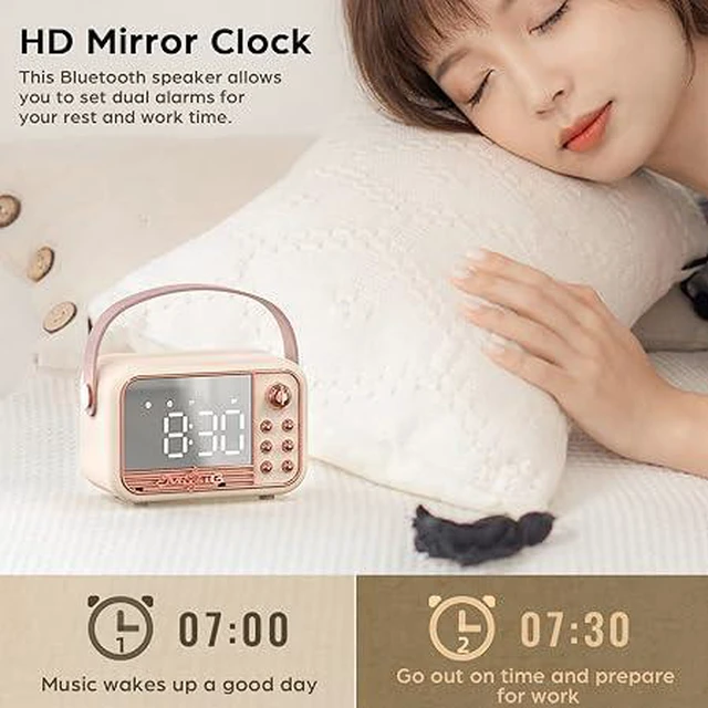 Alt view image 3 of 6 - Retro Bluetooth Speaker, Vintage Portable Wireless Bluetooth Speakers with Alarm Clock Loud Volume Support TF Card U Disk AUX Old Style for Kitchen Bedroom Home Outdoor (Beige White)