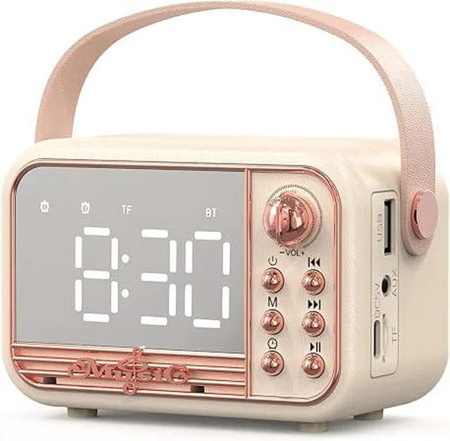 Main image of Retro Bluetooth Speaker, Vintage Portable Wireless Bluetooth Speakers with Alarm Clock Loud Volume Support TF Card U Disk AUX Old Style for Kitchen Bedroom Home Outdoor (Beige White)