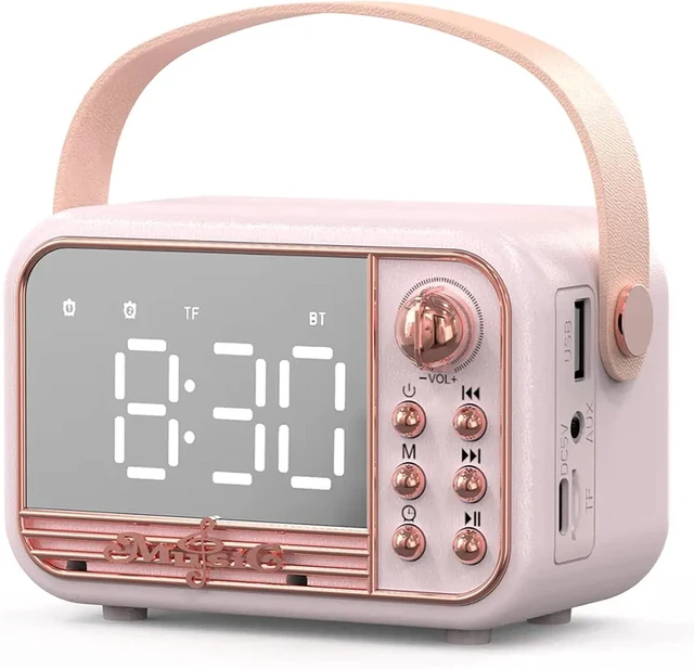 Main image of Retro Bluetooth Speaker, Vintage Portable Wireless Bluetooth Speakers with Alarm Clock Loud Volume Support TF Card U Disk AUX Old Style for Kitchen Bedroom Home Outdoor (Pink)