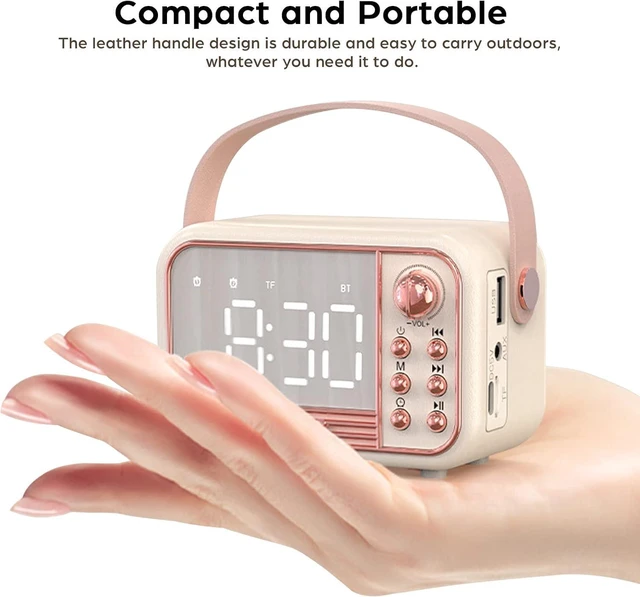 Alt view image 5 of 6 - Retro Bluetooth Speaker, Vintage Portable Wireless Bluetooth Speakers with Alarm Clock Loud Volume Support TF Card U Disk AUX Old Style for Kitchen Bedroom Home Outdoor (Pink)