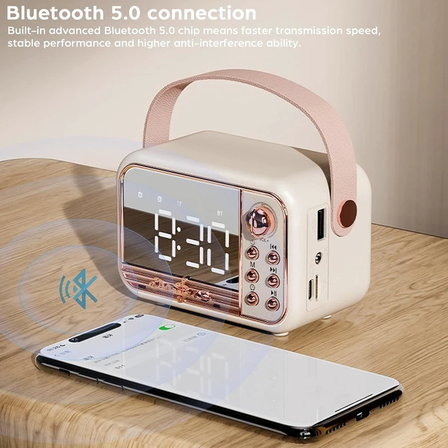 Alt view image 2 of 6 - Retro Bluetooth Speaker, Vintage Portable Wireless Bluetooth Speakers with Alarm Clock Loud Volume Support TF Card U Disk AUX Old Style for Kitchen Bedroom Home Outdoor (Pink)