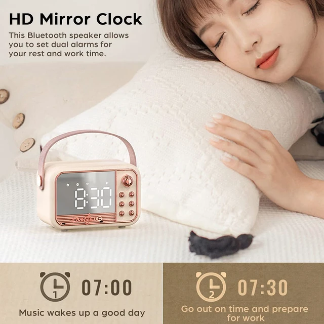 Alt view image 4 of 6 - Retro Bluetooth Speaker, Vintage Portable Wireless Bluetooth Speakers with Alarm Clock Loud Volume Support TF Card U Disk AUX Old Style for Kitchen Bedroom Home Outdoor (Pink)