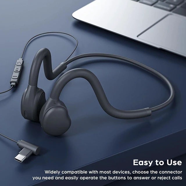 Alt view image 2 of 7 - Open Ear Sport Headphones Wired Neckband Running Headphones with Mic 3.5mm/Type C Connector in-Line Control Stereo Headset for Office Cycling Jogging Gym Workout (3.5mm)