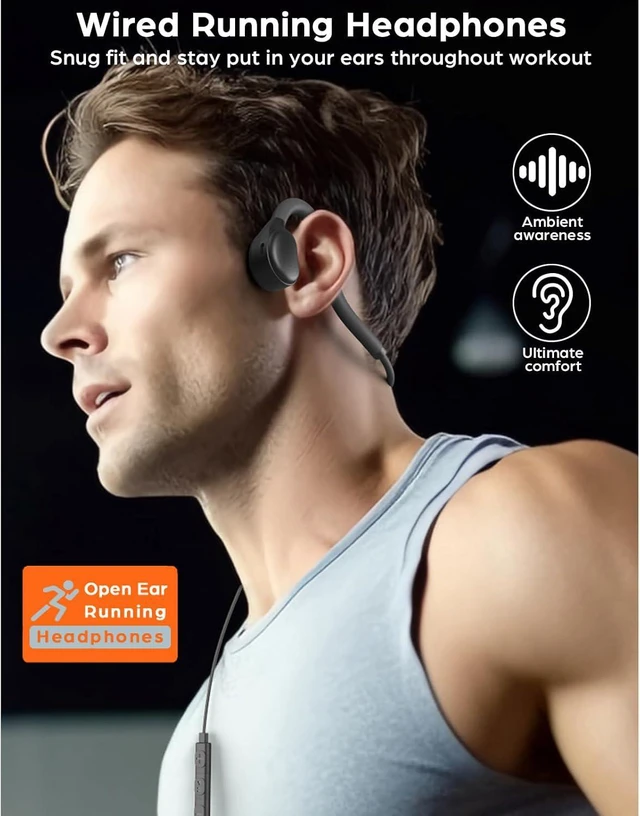Alt view image 3 of 6 - Open Ear Sport Headphones Wired Neckband Running Headphones with Mic 3.5mm/Type C Connector in-Line Control Stereo Headset for Office Cycling Jogging Gym Workout (Type-C)