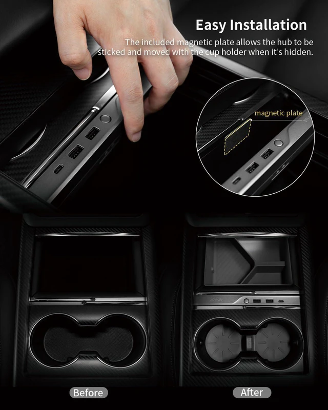 Alt view image 3 of 6 - Mini LED Hub Bar Compatible for Tesla Model S/X (2021+), 1 USB-C Port, 2 USB-A Ports