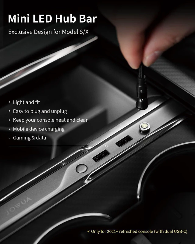 Alt view image 5 of 6 - Mini LED Hub Bar Compatible for Tesla Model S/X (2021+), 1 USB-C Port, 2 USB-A Ports