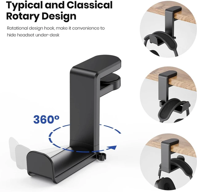 Alt view image 2 of 7 - Rotating Headphone Stand,Adjustable Clamp-on Headset Holder Hanger