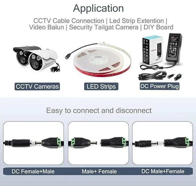 Alt view image 5 of 5 - (10 x Male DC Power Connector 5.5mm x 2.1mm 12V 24V Power Jack Socket for Led Strip CCTV Security Camera Cable Wire Ends 10Pcs Plug Adapter