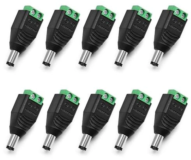Alt view image 2 of 5 - (10 x Male DC Power Connector 5.5mm x 2.1mm 12V 24V Power Jack Socket for Led Strip CCTV Security Camera Cable Wire Ends 10Pcs Plug Adapter