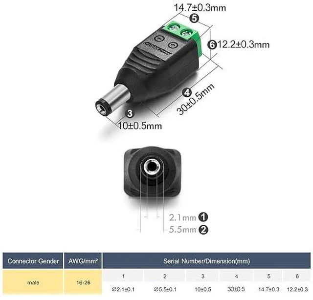 Alt view image 3 of 5 - (10 x Male DC Power Connector 5.5mm x 2.1mm 12V 24V Power Jack Socket for Led Strip CCTV Security Camera Cable Wire Ends 10Pcs Plug Adapter