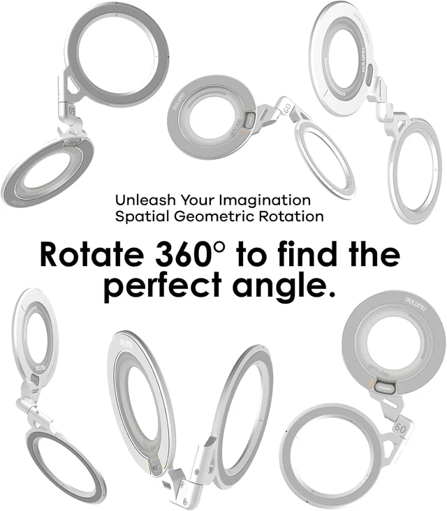 Alt view image 5 of 5 - G09 Magnetic Ring Grip | Omnidirectional Rotation | MagSafe Compatible | Aluminium Alloy Construction | Stable Dual-Sided Magnetic Attachment | Includes Handle Ring Phone Stand- Black