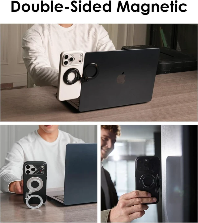 Alt view image 2 of 5 - G09 Magnetic Ring Grip | Omnidirectional Rotation | MagSafe Compatible | Aluminium Alloy Construction | Stable Dual-Sided Magnetic Attachment | Includes Handle Ring Phone Stand- Silver