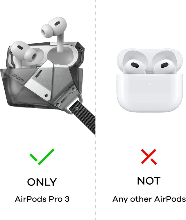 Alt view image 3 of 5 - A39 Geometric AirPods Pro 3 Case with Lock | Protective Cover with Nylon Buckle | Alloy Armour | Compatible with Apple AirPods Pro 3rd Generation Case (2025) - Black