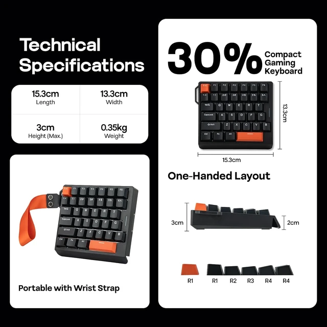 Alt view image 3 of 6 - HE30 One-Handed Hall Effect Keyboard, 8K Polling & 0.125ms