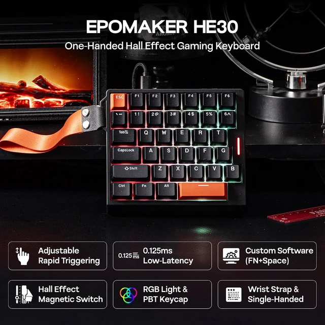 Alt view image 2 of 6 - HE30 One-Handed Hall Effect Keyboard, 8K Polling & 0.125ms