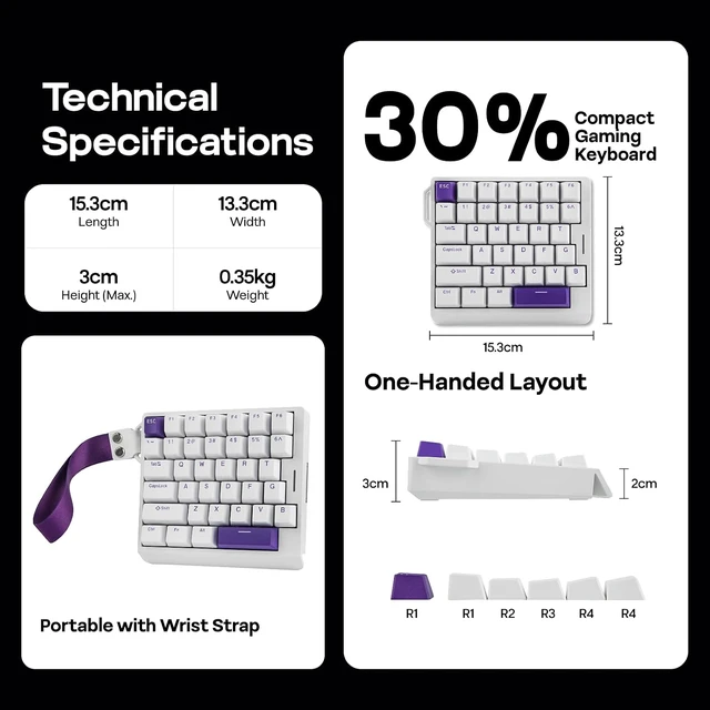 Alt view image 4 of 6 - HE30 One-Handed Hall Effect Keyboard, 8K Polling & 0.125ms