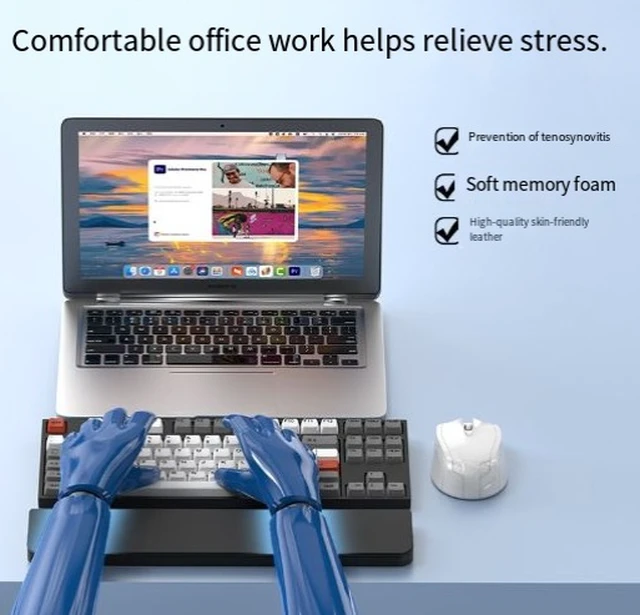 Alt view image 3 of 4 - QS22 22-in-1 Keyboard Cleaning Kit with Wrist Rest, Multifunctional Keyboard Cleaner & Ergonomic Wrist Support, Leather Surface with Soft Sponge Padding for Office and Gaming