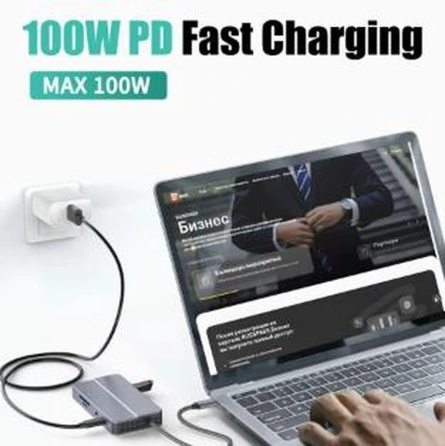 Alt view image 3 of 4 - 10-in-1 USB-C Docking Station XG1001 4K HDMI, 100W PD Charging, USB 3.0/2.0 Hub, SD/TF Card Reader, Gigabit Ethernet, 3.5mm Audio, for Laptop/MacBook/Steam Deck/Phone, Gray