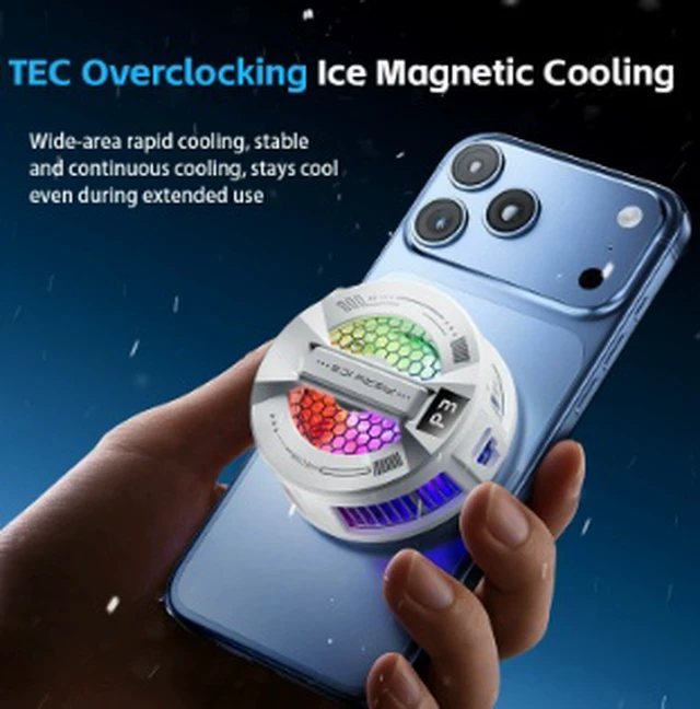 Alt view image 2 of 3 - TL18 Phone Cooler with Digital Display 3-Speed Adjustable Semiconductor Cooling Fan, Magnetic RGB Gaming Heatsink for iPhone/Android, Type-C Powered, for Mobile Gaming/Live Streaming