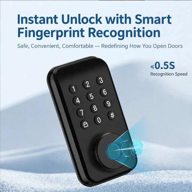 Alt view image 3 of 3 - DS02TT Smart Deadbolt Lock Fingerprint & Keypad Entry, Tuya App Control, Mechanical Key Backup, CE/FCC Certified, for Wooden/Interior Doors, Matte Aluminum