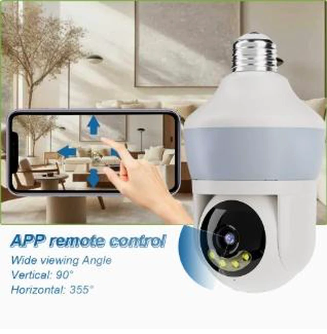 Alt view image 3 of 4 - 5MP Light Bulb Security Camera with 32GB Card 2880x1620 HD Indoor WiFi Monitor, Night Vision, 2.4G+BLE, H.265, 700LM, Remote App Control, E26/E27 Socket
