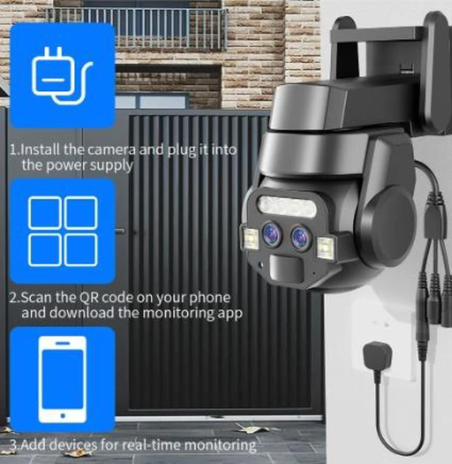 Alt view image 3 of 4 - 10X Zoom Dual-Lens Security Camera with 32GB Card 6MP (2304x1296 x2) Outdoor WiFi Surveillance, 4mm+8mm Lens, Night Vision, H.265, Care Cam PRO App, IP66 Weatherproof