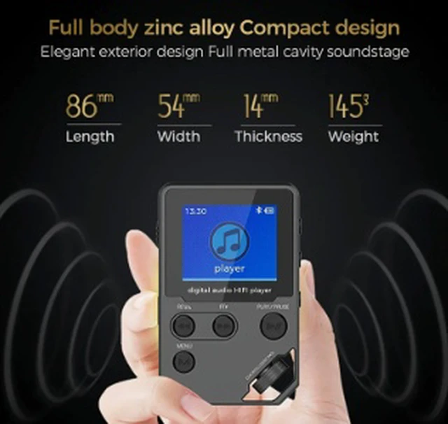 Alt view image 2 of 4 - C5 HiFi Lossless Music Player 8GB MP3/MP4 Digital Audio Player with Bluetooth, Zinc Alloy Body, 1.8" TFT Screen, Supports FLAC/APE/WAV, 50Hr Battery, TF Card up to 128GB