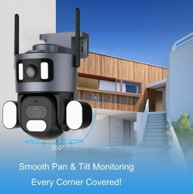 Alt view image 2 of 4 - Dual-Lens WiFi Security Camera 4MP (2x3MP) Dual-Screen PTZ, Full-Color Night Vision, Human Detection & Tracking, IP66 Outdoor, Two-Way Audio, 355° Pan/90° Tilt, 256GB TF Support