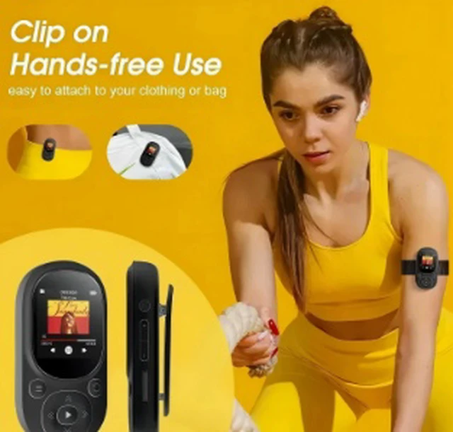 Alt view image 3 of 4 - Clip-On Bluetooth MP3 Player 16GB Mini Sports Music Player with Clip, Bluetooth 5.0, 1.44" Screen, 20Hr Battery, Supports FLAC/APE/WAV, FM Radio, Voice Recorder, TF Card up to 128GB