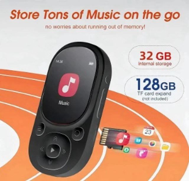 Alt view image 4 of 4 - Clip-On Bluetooth MP3 Player 16GB Mini Sports Music Player with Clip, Bluetooth 5.0, 1.44" Screen, 20Hr Battery, Supports FLAC/APE/WAV, FM Radio, Voice Recorder, TF Card up to 128GB