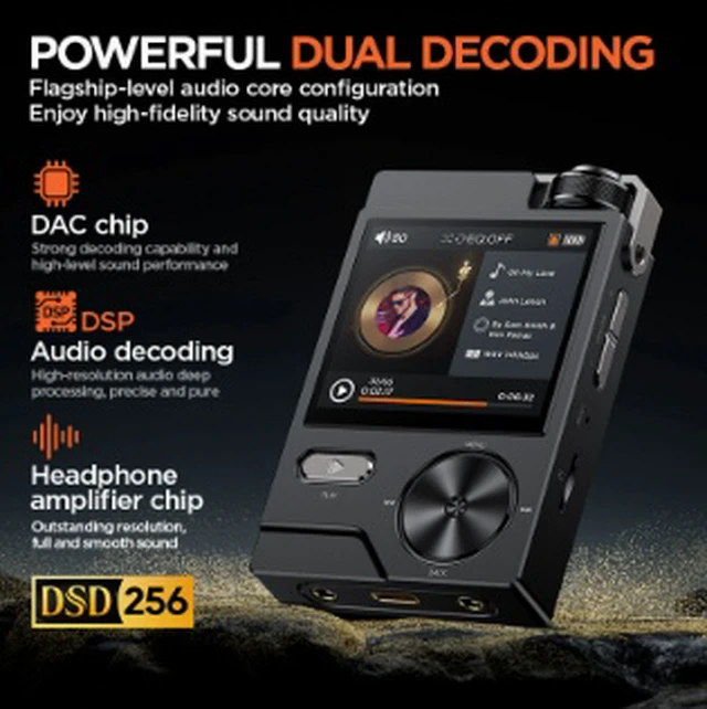 Alt view image 4 of 4 - 64GB HiFi Lossless Music Player DSD256 Master-Quality Audio, 25Hr Battery, 2000mAh, Supports FLAC/APE/WAV, TF Card Expandable, Portable MP3 for Sports/Car/Travel