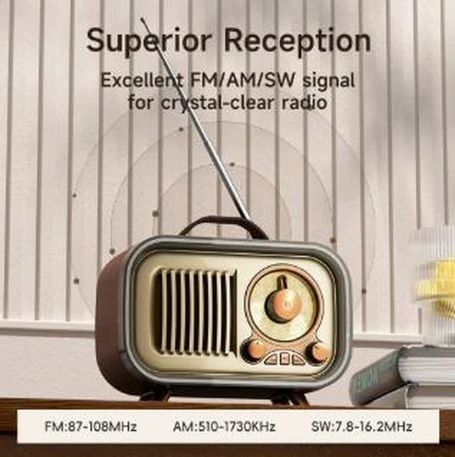 Alt view image 2 of 3 - Retro Bluetooth Speaker with FM/AM/SW Radio Portable Wireless Vintage Speaker, TF Card Support up to 64GB, 2000mAh Battery, Type-C Charging, for Home/Outdoor/Travel