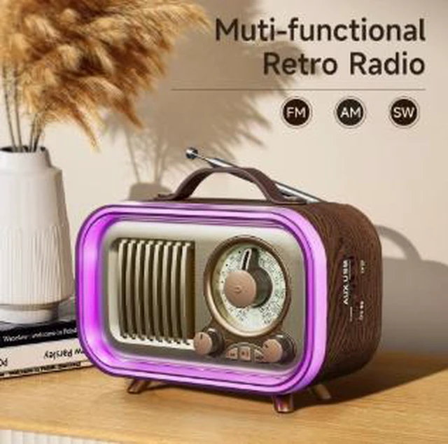 Alt view image 3 of 3 - Retro Bluetooth Speaker with FM/AM/SW Radio Portable Wireless Vintage Speaker, TF Card Support up to 64GB, 2000mAh Battery, Type-C Charging, for Home/Outdoor/Travel