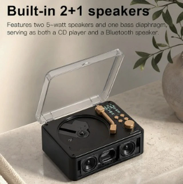 Alt view image 2 of 4 - Retro Bluetooth CD Player with Display Portable Vintage CD Boombox for Home/Travel, AUX Input, 10W Speaker, USB Powered (5V/2A), for Kids/English Learning/Prenatal Education, US Plug