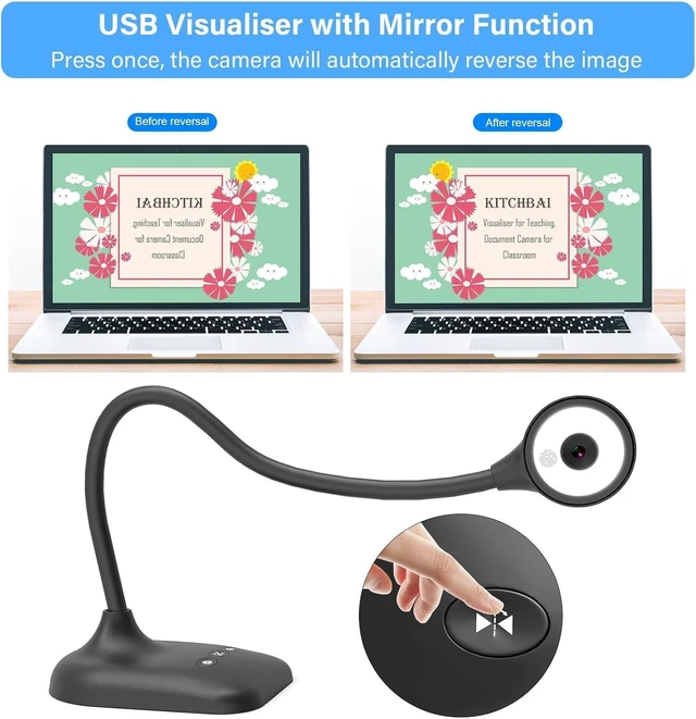 Alt view image 2 of 6 - Document Camera for Teachers, Webcam and Overhead Camera for Classroom with Mic, LED Lights, Image Invert, Fold for Mac OS, Windows, Zoom, OBS Work with Distance Learning/Teaching, Live Demo