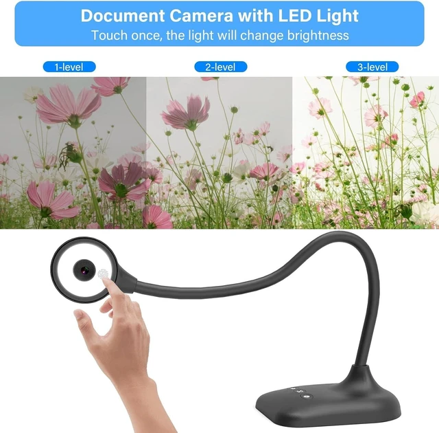 Alt view image 4 of 6 - Document Camera for Teachers, Webcam and Overhead Camera for Classroom with Mic, LED Lights, Image Invert, Fold for Mac OS, Windows, Zoom, OBS Work with Distance Learning/Teaching, Live Demo