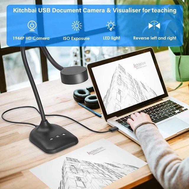 Alt view image 3 of 6 - Document Camera for Teachers, Webcam and Overhead Camera for Classroom with Mic, LED Lights, Image Invert, Fold for Mac OS, Windows, Zoom, OBS Work with Distance Learning/Teaching, Live Demo