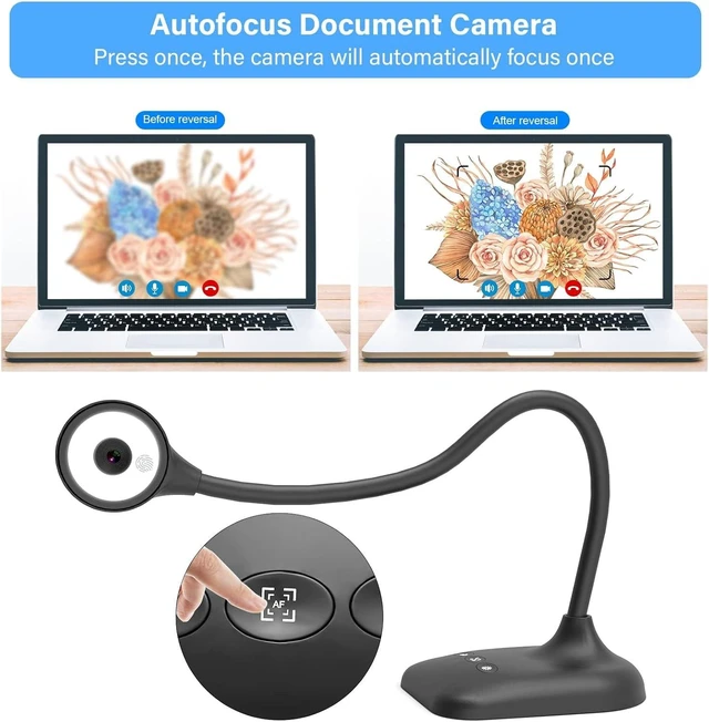Alt view image 5 of 6 - Document Camera for Teachers, Webcam and Overhead Camera for Classroom with Mic, LED Lights, Image Invert, Fold for Mac OS, Windows, Zoom, OBS Work with Distance Learning/Teaching, Live Demo