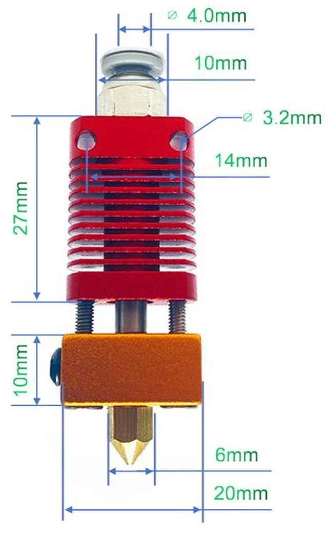 Alt view image 3 of 3 - 3D Printer Hotend Extruder Kit, Single Nozzle Hot End Assembly with Heat Block, Heat Sink, Throat Tube and Nozzle, Compatible with Creality Ender 3, Ender 5, CR-8 and CR-10 3D Printers
