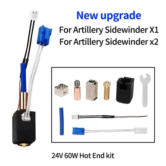 Main image of Upgraded Hotend Kit for X1/X2 3D Printers, 24V 60W Ceramic Heater, Copper-Plated Heating Block, Titanium Alloy and Copper Bi-Metal Heat Break, 0.4mm E3D Brass Volcano Nozzle