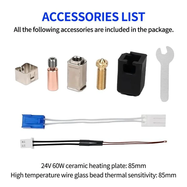 Alt view image 4 of 5 - Upgraded Hotend Kit for X1/X2 3D Printers, 24V 60W Ceramic Heater, Copper-Plated Heating Block, Titanium Alloy and Copper Bi-Metal Heat Break, 0.4mm E3D Brass Volcano Nozzle