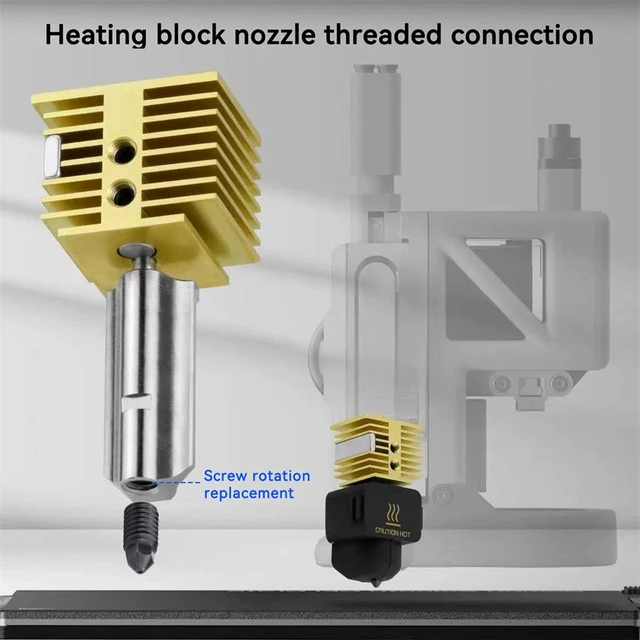 Alt view image 3 of 7 - Gold Hotend Kit with Hardened Steel Nozzle for Bambu Lab A1 and A1 Mini, High-Flow Detachable Nozzle Assembly, Integrated Heat Sink and Heating Block, 0.2mm Nozzle