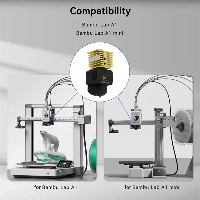 Alt view image 7 of 7 - Gold Hotend Kit with Hardened Steel Nozzle for Bambu Lab A1 and A1 Mini, High-Flow Detachable Nozzle Assembly, Integrated Heat Sink and Heating Block, 0.2mm Nozzle