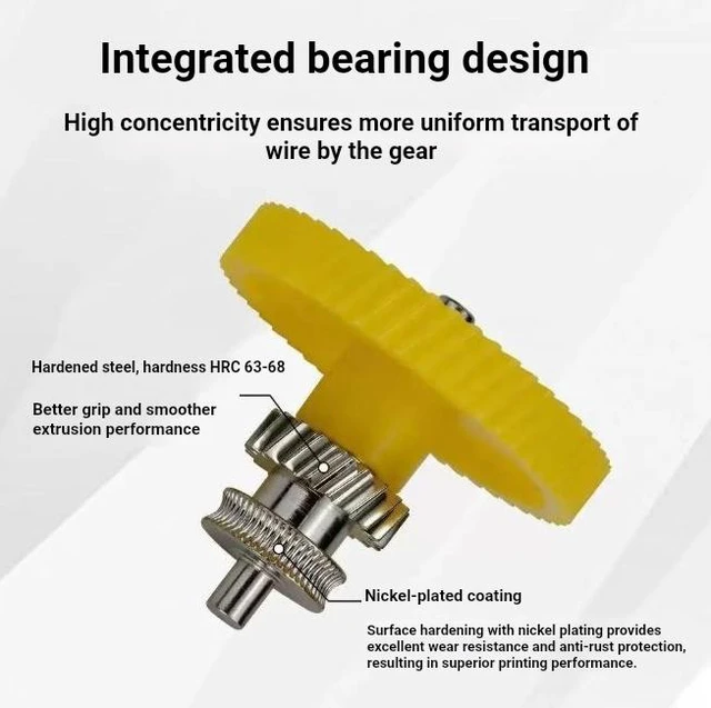 Alt view image 3 of 4 - Hardened Steel Extruder Gear Assembly for Bambu Lab P2S 3D Printer, Nickel-Plated Wear-Resistant Drive Gear Set with Integrated Bearings