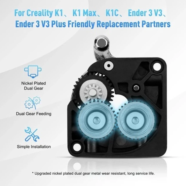 Alt view image 3 of 4 - All-Metal Extruder Drive Gear Kit for Creality K1, K1 Max, K1C, Ender-3 V3 and Ender-3 V3 Plus 3D Printers, Hardened Steel, Nickel-Plated