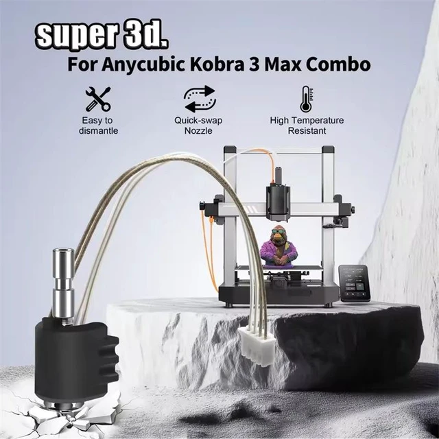 Alt view image 4 of 5 - Quick-Release Hotend Kit for Anycubic Kobra 3 Max 3D Printer, Ceramic Heating Block, Silicone Sock, 300°C High-Temperature Hotend Assembly