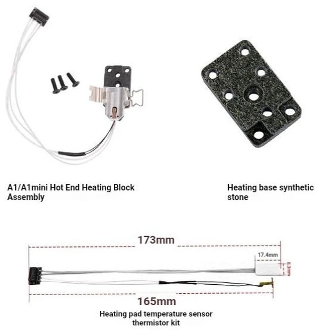Alt view image 2 of 5 - Ceramic Heater Assembly for Bambu Lab A1 and A1 Mini 3D Printers, Hotend Heating Component with Aluminum Heating Block and Mounting Base