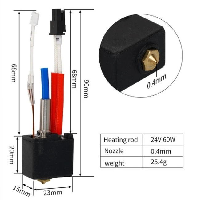 Alt view image 4 of 4 - Anycubic Kobra 2 Hotend Kit, 24V 60W Heating Rod, 0.4mm Hardened Steel Nozzle, Extruder Hotend Assembly for Kobra 2 / Kobra 2 Pro 3D Printers