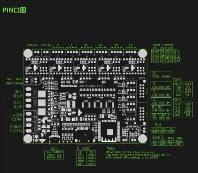 Alt view image 4 of 5 - MKS TinyBee 3D Printer Controller Board - ESP32 WiFi Mainboard with MINI12864 LCD Support, 32-bit 240MHz MCU, 5-Axis Driver for Marlin 2.0 Firmware, USB & Web Control (DC 12-24V)