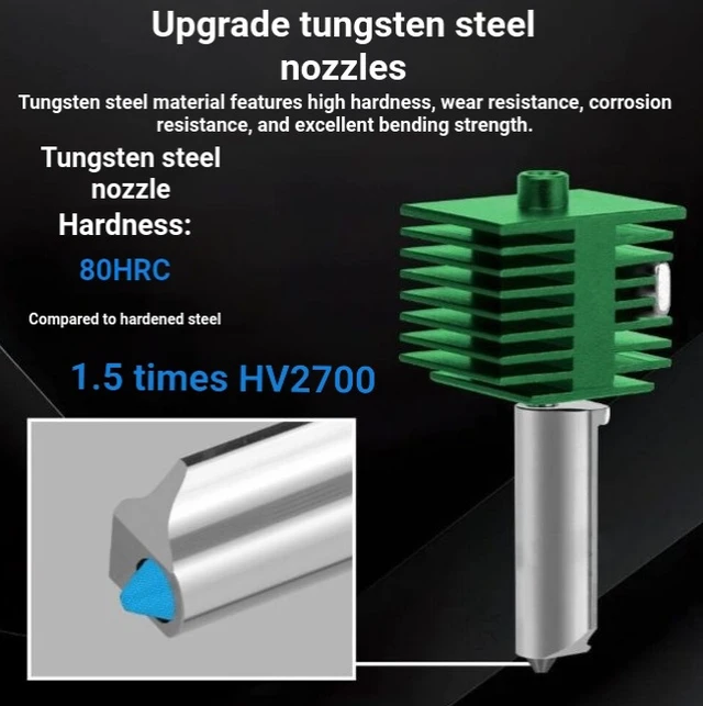 Alt view image 3 of 5 - Tungsten Carbide Hotend Nozzle Kit for Bambu Lab A1/A1 Mini/A2L - Integrated Extruder Assembly 1.75mm/0.4mm Green, Wear-Resistant Bimetallic Nozzle with Smooth Bore (Anti-Clog)